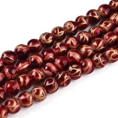 100 x Painted Glass Beads, Dark Red, 6mm