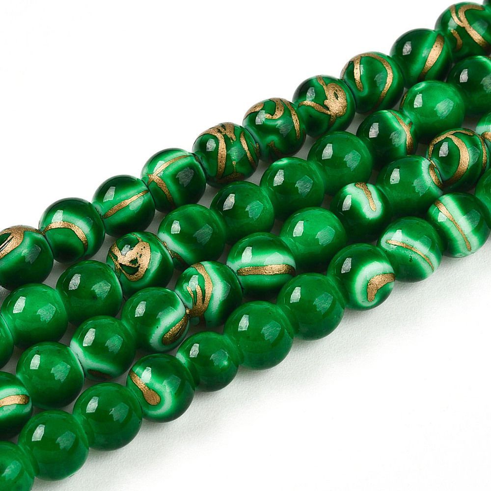 100 x Painted Glass Beads, Forest Green, 6mm