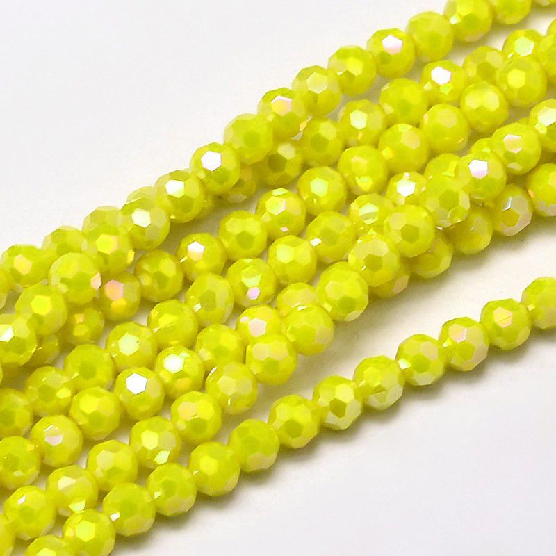 4mm Electroplated Faceted Crystals in Yellow, 1 Strand