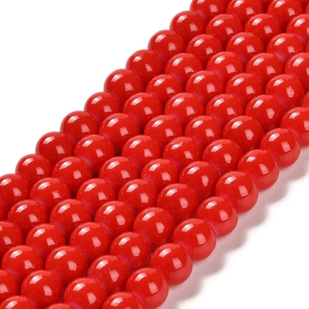 Painted Glass Beads, Red, 8mm