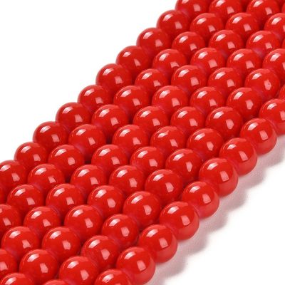 Painted Glass Beads, Red, 8mm Painted Glass Beads, Red, 8mm