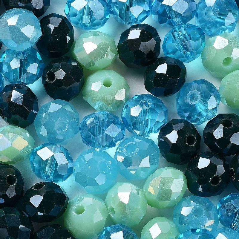 50 x Faceted Glass Rondelles, 8x6mm, Blue Mix