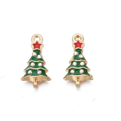 Enamel & Light Gold Christmas Tree Charm with Rhinestones, 18x9x3mm Enamel & Light Gold Christmas Tree Charm with Rhinestones, 18x9x3mm