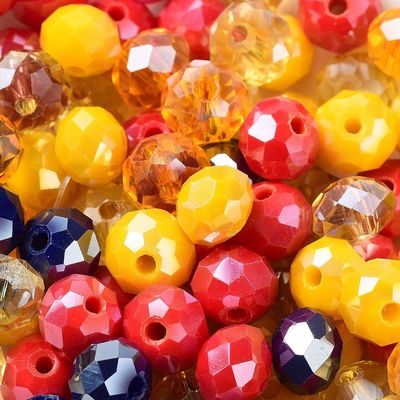 50 x Faceted Glass Rondelles, 8x6mm, Yellow/Blue/Red Mix 50 x Faceted Glass Rondelles, 8x6mm, Yellow/Blue/Red Mix
