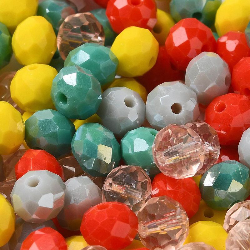 50 x Faceted Glass Rondelles, 8x6mm, Yellow/Green/Red Mix
