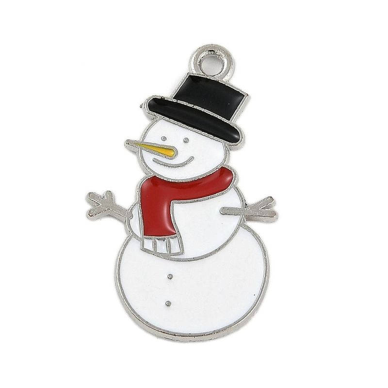 Enamel & Silver Christmas Snowman Charm, 28x17mm