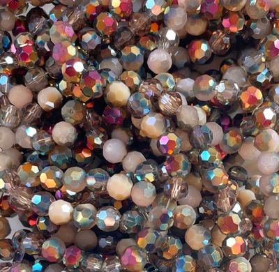6mm Faceted Electroplated Glass Beads, Coffee & Cream, 1 Strand
