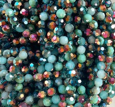 6mm Faceted Electroplated Glass Beads in Sea Green, 1 Strand