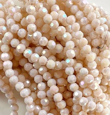 4mm Faceted Crystals in Opaque Rainbow Plated Pastel Peach, 1 Strand