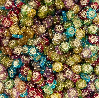 50 x Plated Acrylic Flower Beads, 12x4mm, Mixed Colours