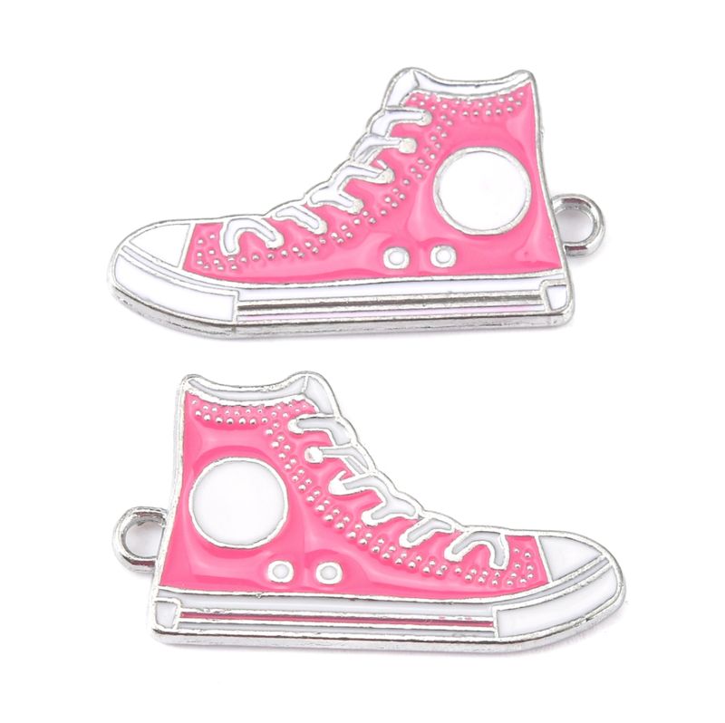 Enamel & Silver Runner Charm in Bright Pink, 30x17mm