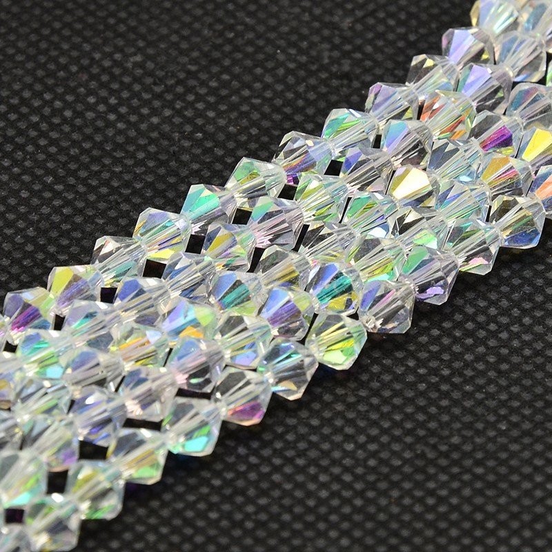 100 x 4mm AB Faceted Clear Bicone Crystals 100 x 4mm AB Faceted Clear Bicone Crystals