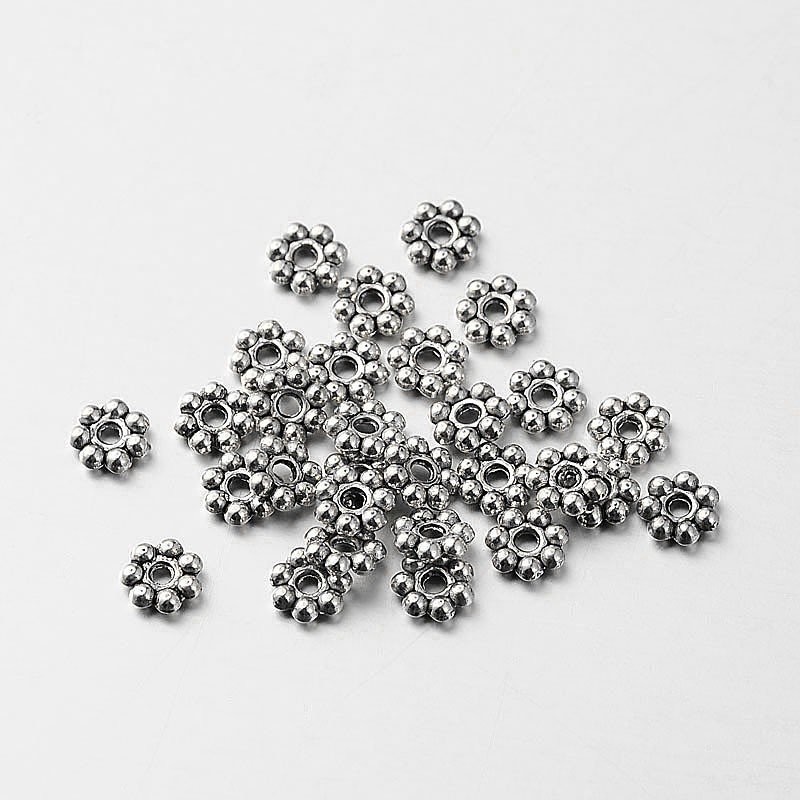 50 x 6mm Antique Silver Daisy Spacers