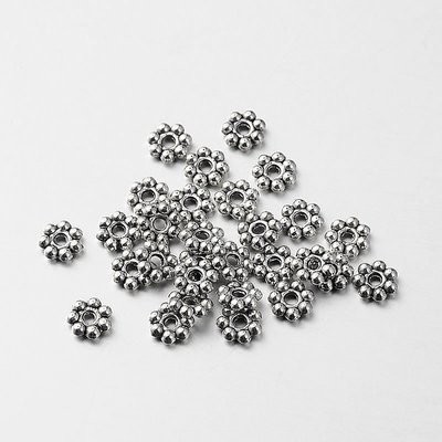 50 x 6mm Antique Silver Daisy Spacers