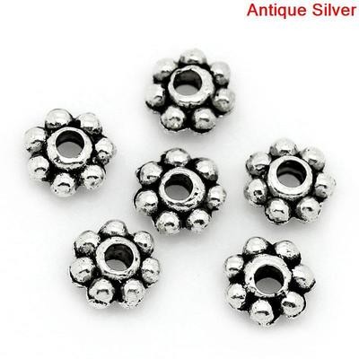 100 x Antique Silver Daisy Spacer Beads, 4mm