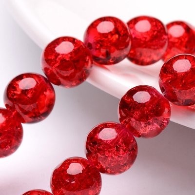 25 x 10mm Crackle Glass in Red 25 x 10mm Crackle Glass in Red