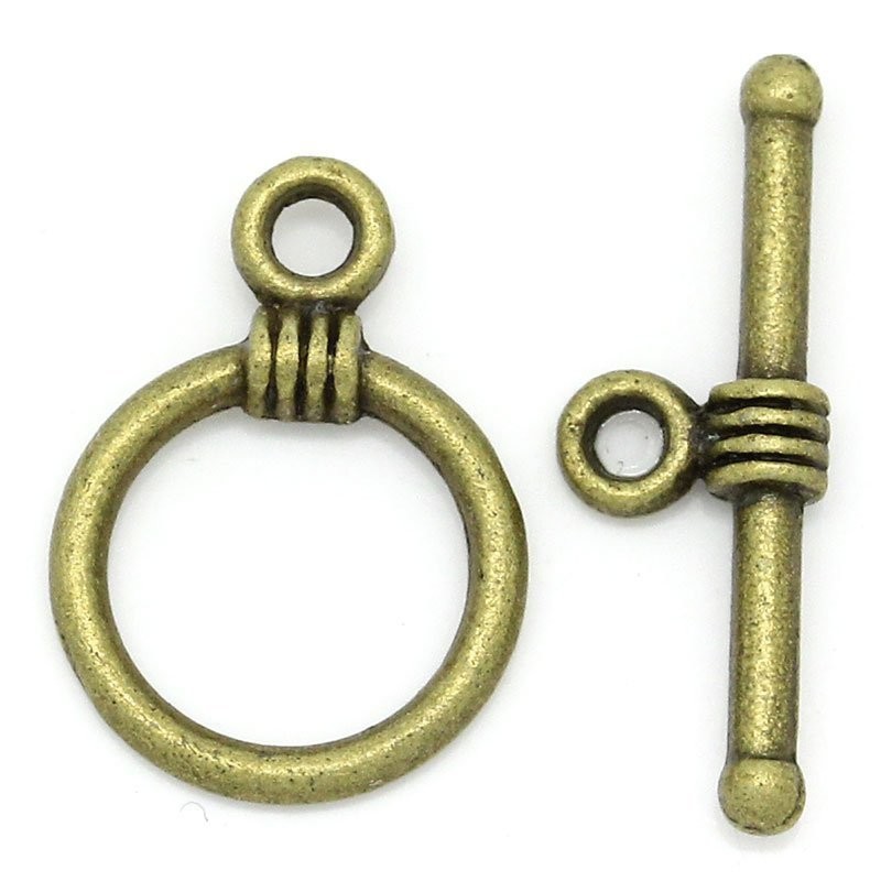 10 x Antique Bronze Plated Round Toggle Clasp, 16x19mm