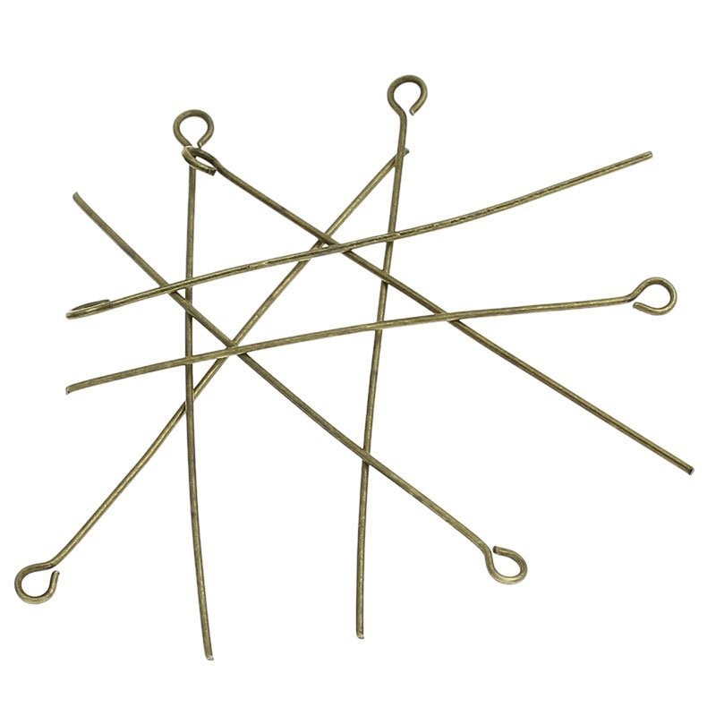 50 x Antique Bronze Plated Eye Pins, 50mm x 0.7mm (21 gauge)
