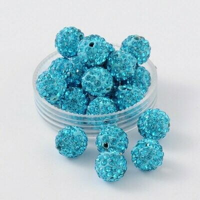 10 x Turquoise Shamballa Beads, 10mm 10 x Turquoise Shamballa Beads, 10mm
