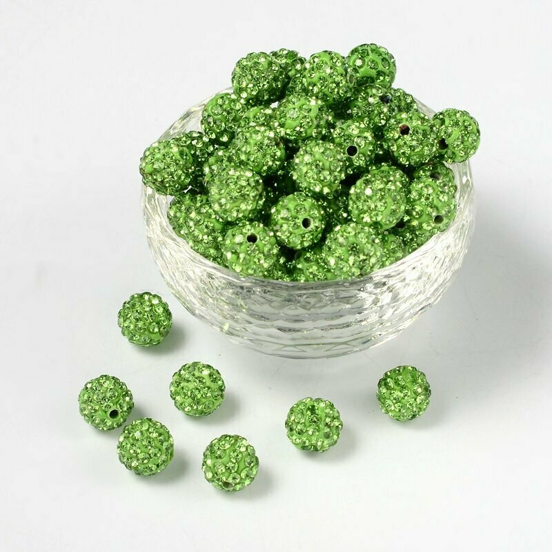 10 x Apple Green Shamballa Beads, 10mm 10 x Apple Green Shamballa Beads, 10mm