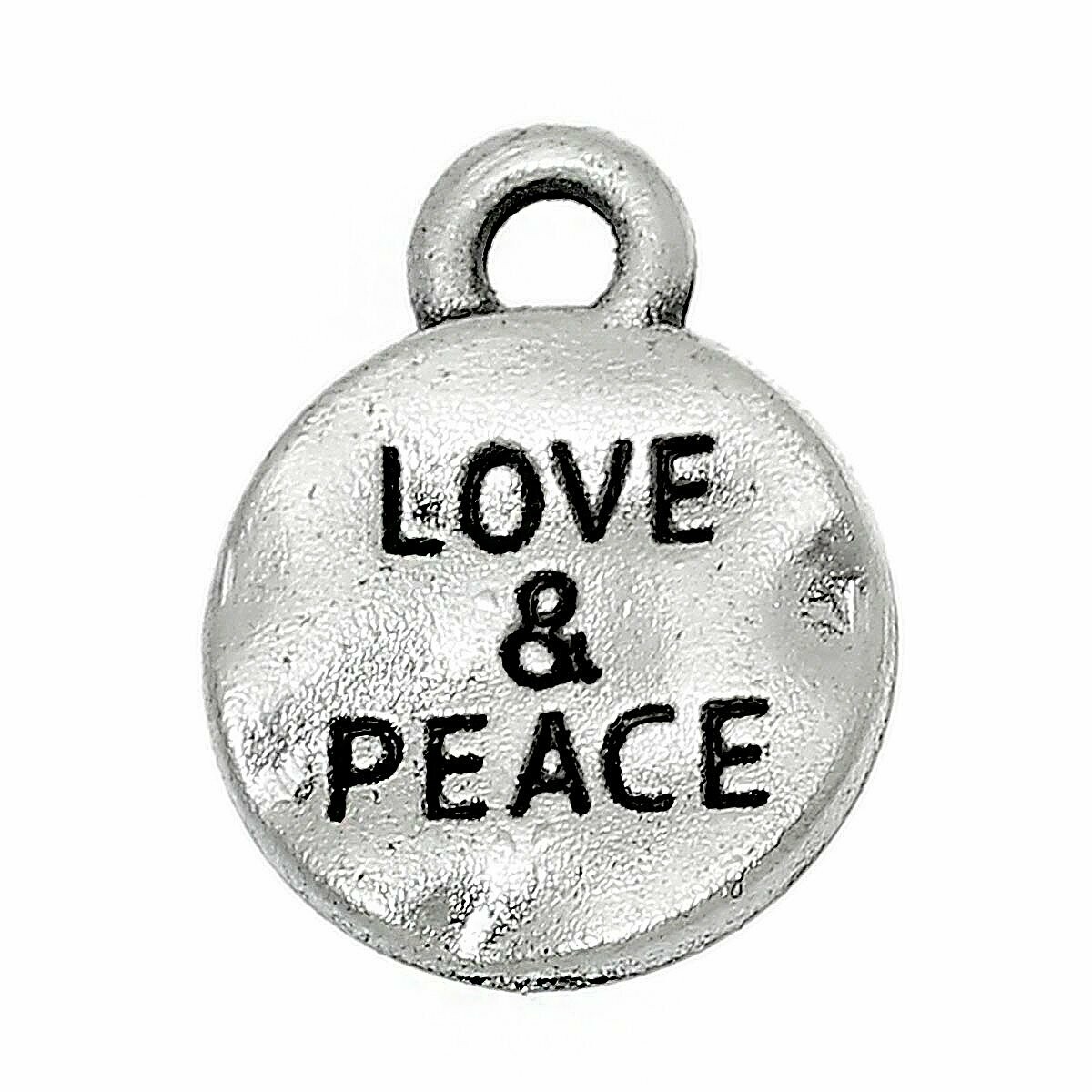 Antique Silver Wavy 'Love and Peace' Charm 13x10mm Antique Silver Wavy 'Love and Peace' Charm 13x10mm