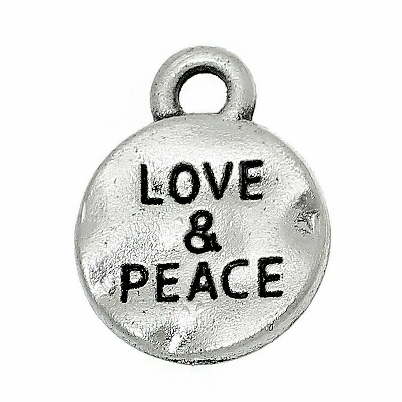 Antique Silver Wavy 'Love and Peace' Charm  13x10mm