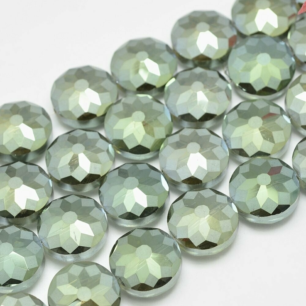 10 x Electroplated Glass Coins, Sea Green, 18mm 10 x Electroplated Glass Coins, Sea Green, 18mm