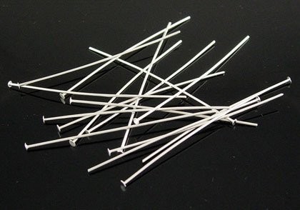 50 x Silver Plated Head Pins 50mm x 0.7mm 50 x Silver Plated Head Pins 50mm x 0.7mm