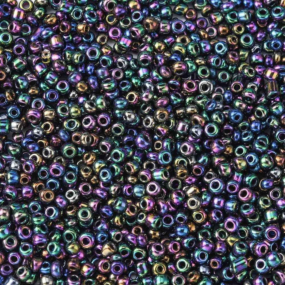 Metallic Seed Beads in Peacock, Size 8, 3mm Metallic Seed Beads in Peacock, Size 8, 3mm