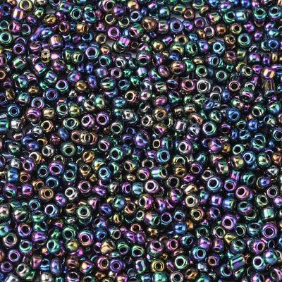 Metallic Seed Beads in Peacock, Size 8, 3mm Metallic Seed Beads in Peacock, Size 8, 3mm