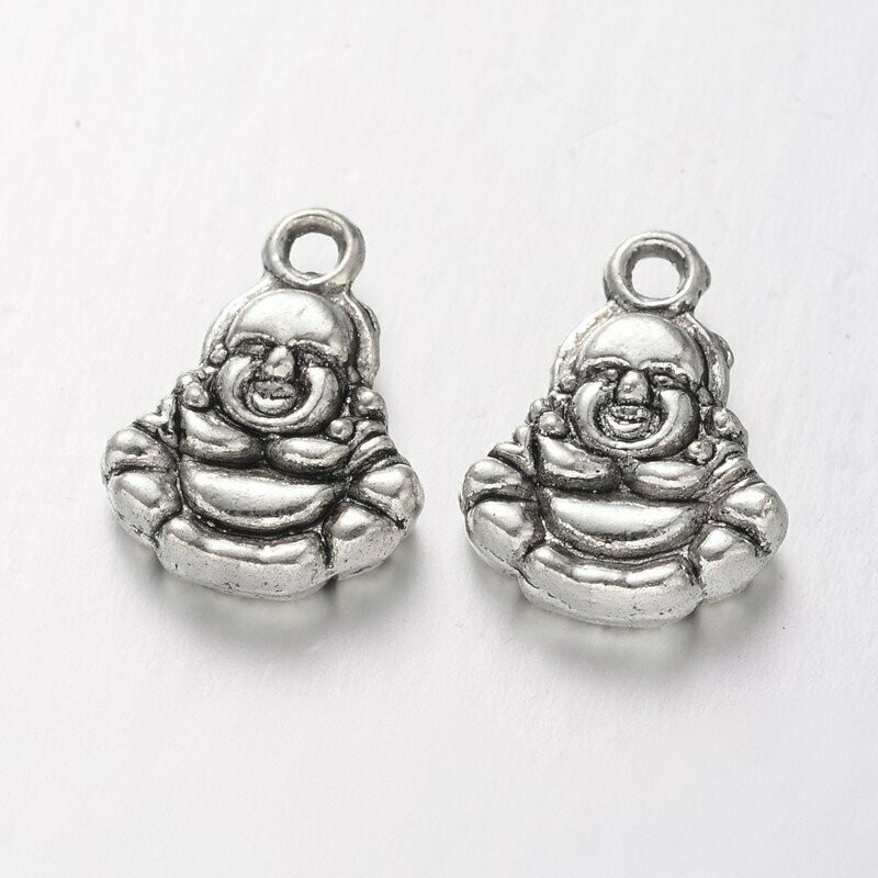 Antique Silver Buddha Charms, 11x14mm