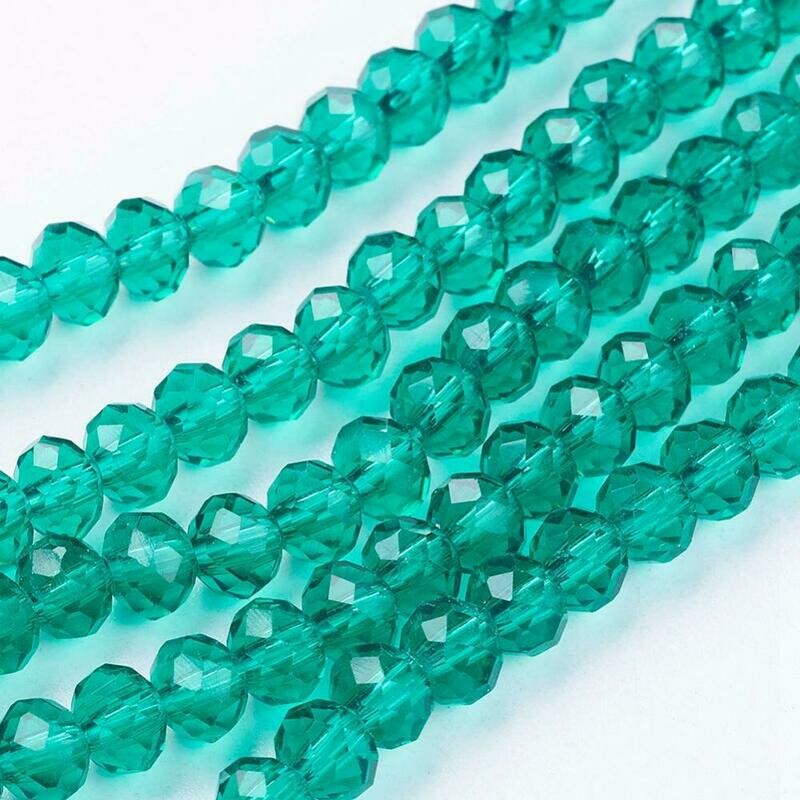 50 x 6x4mm Sea Green Faceted Crystal Rondelles