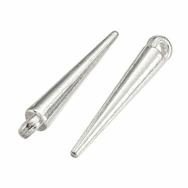 20 x Antique Silver Tibetan Style Spike Charms/Pendants, 21x3mm