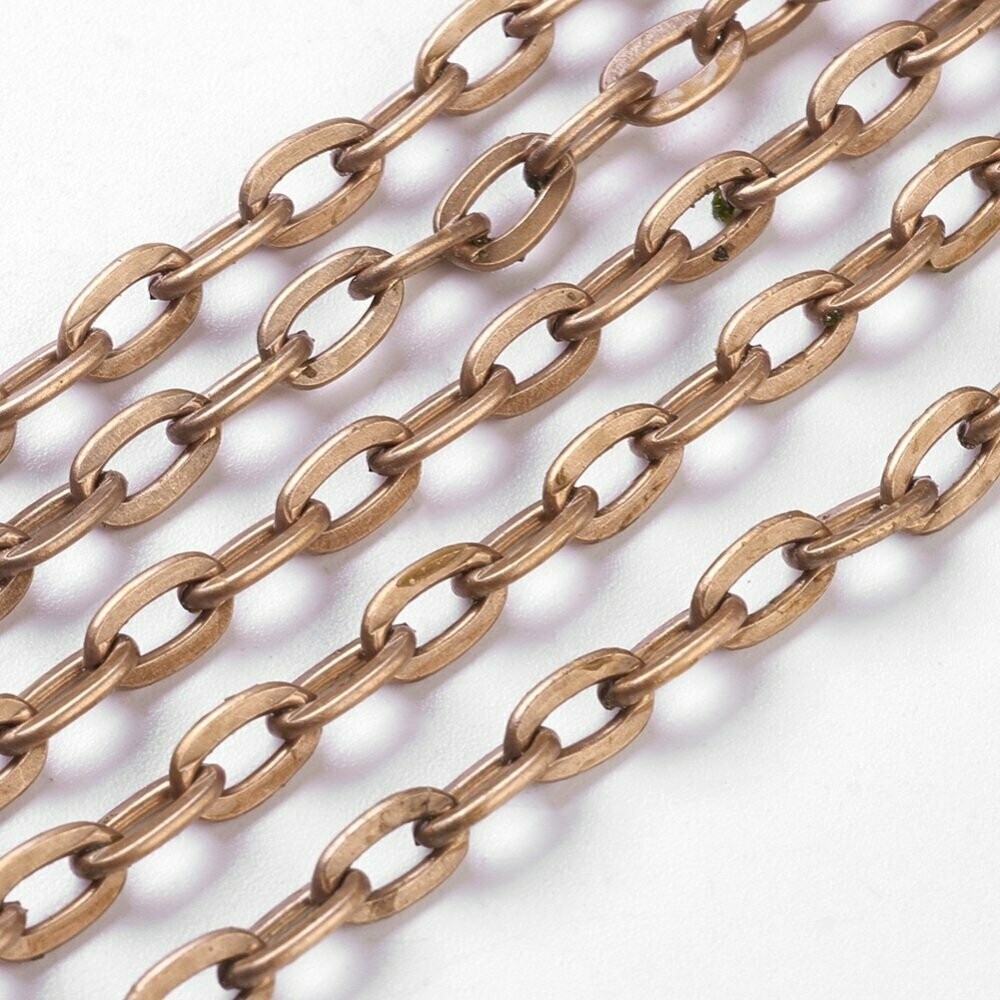 Antique Copper Plated Cable Chain 7x5mm, 1 metre