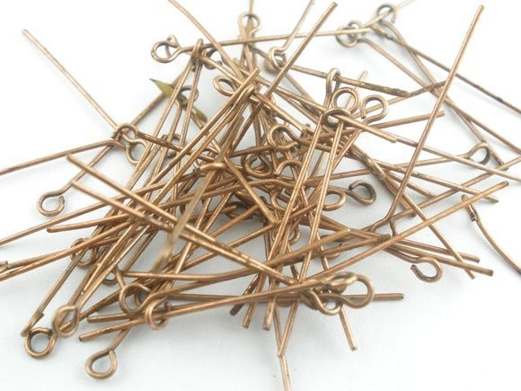 50 x Antique Copper Plated Eye Pins, 45mm x 0.7mm
