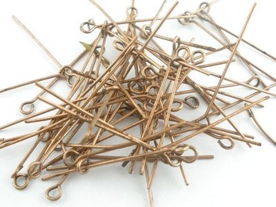 50 x Antique Copper Plated Eye Pins, 45mm x 0.7mm