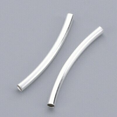 50 x Silver Plated Curved Tube Beads, 25x2mm 50 x Silver Plated Curved Tube Beads, 25x2mm
