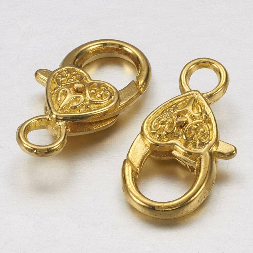 5 x Fancy Large Lobster Clasp, Gold Plated, 25x12mm 5 x Fancy Large Lobster Clasp, Gold Plated, 25x12mm