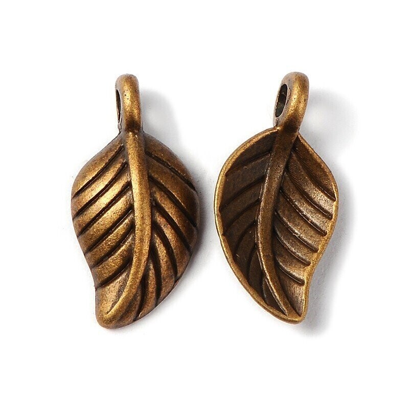 Antique Bronze Plated Leaf Charm, 14x7mm