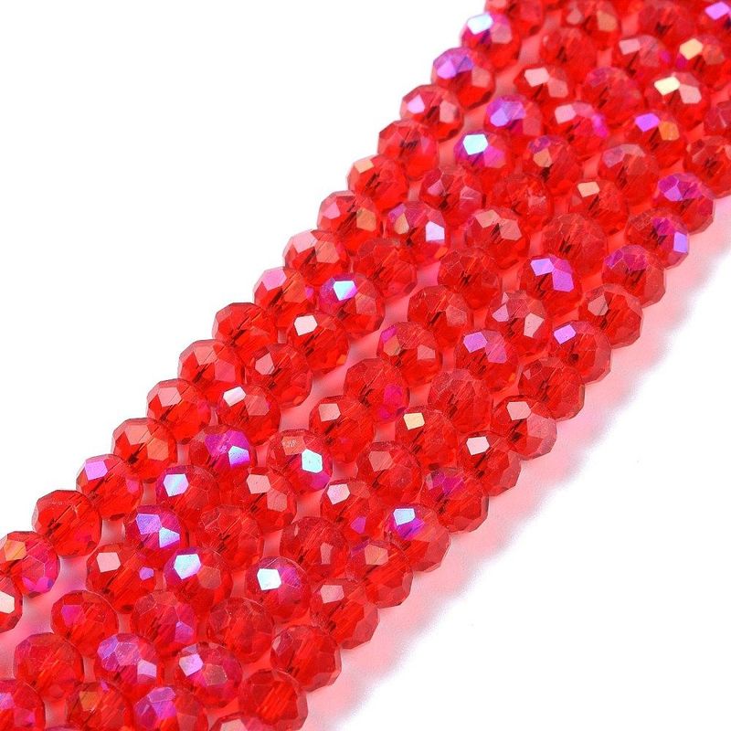4x3mm Electroplated Crystal Glass Rondelles Rainbow Plated Red, 1 Strand