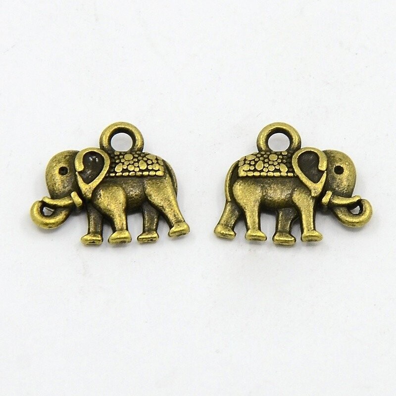 Antique Bronze Plated Tibetan Style Elephant Charm, 17x13mm