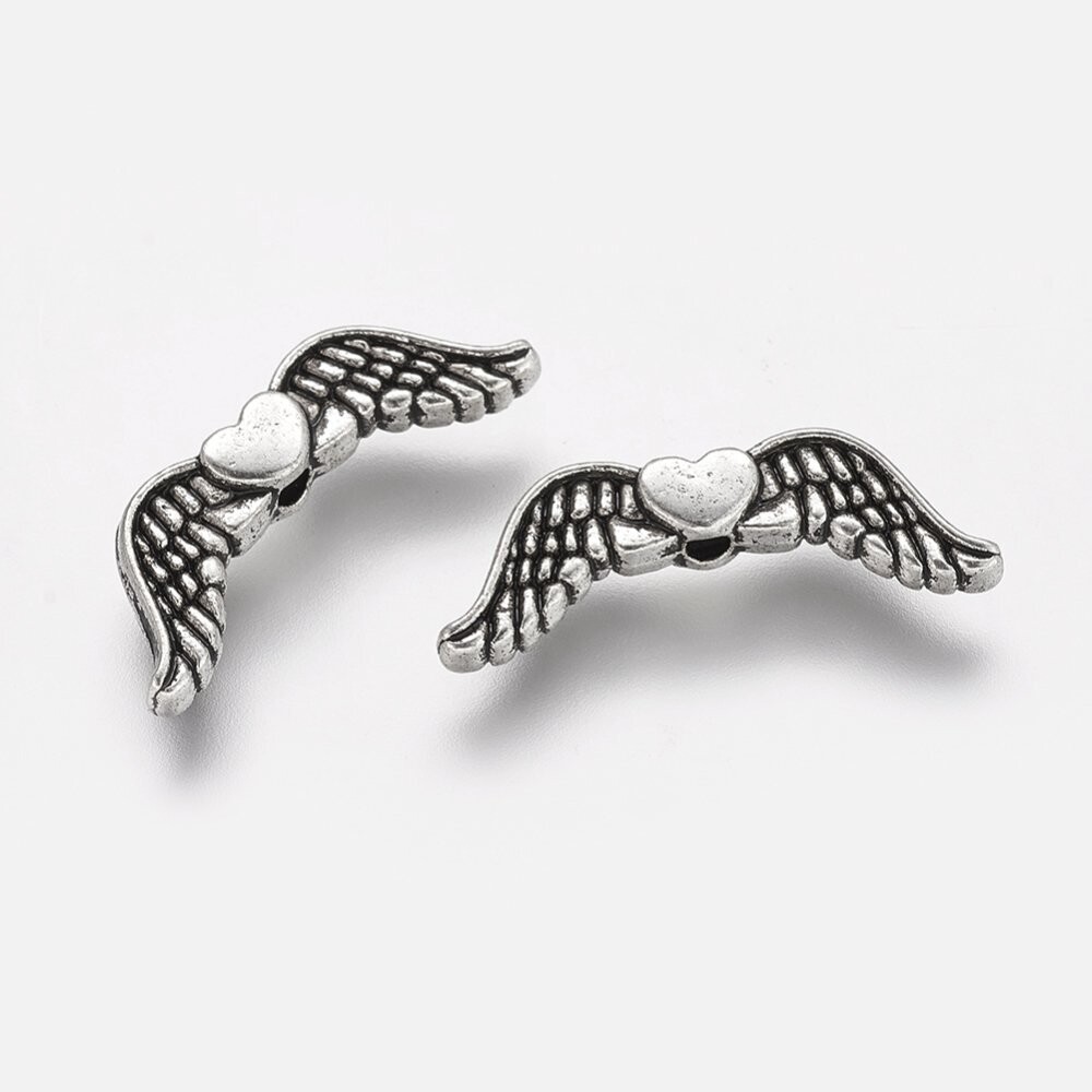 10 x Antique Silver Angel Wing Beads, 20x7mm (3) 10 x Antique Silver Angel Wing Beads, 20x7mm (3)