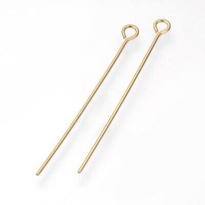 50 x Stainless Steel Eye Pins in Gold, 35mm x 0.7mm 50 x Stainless Steel Eye Pins in Gold, 35mm x 0.7mm