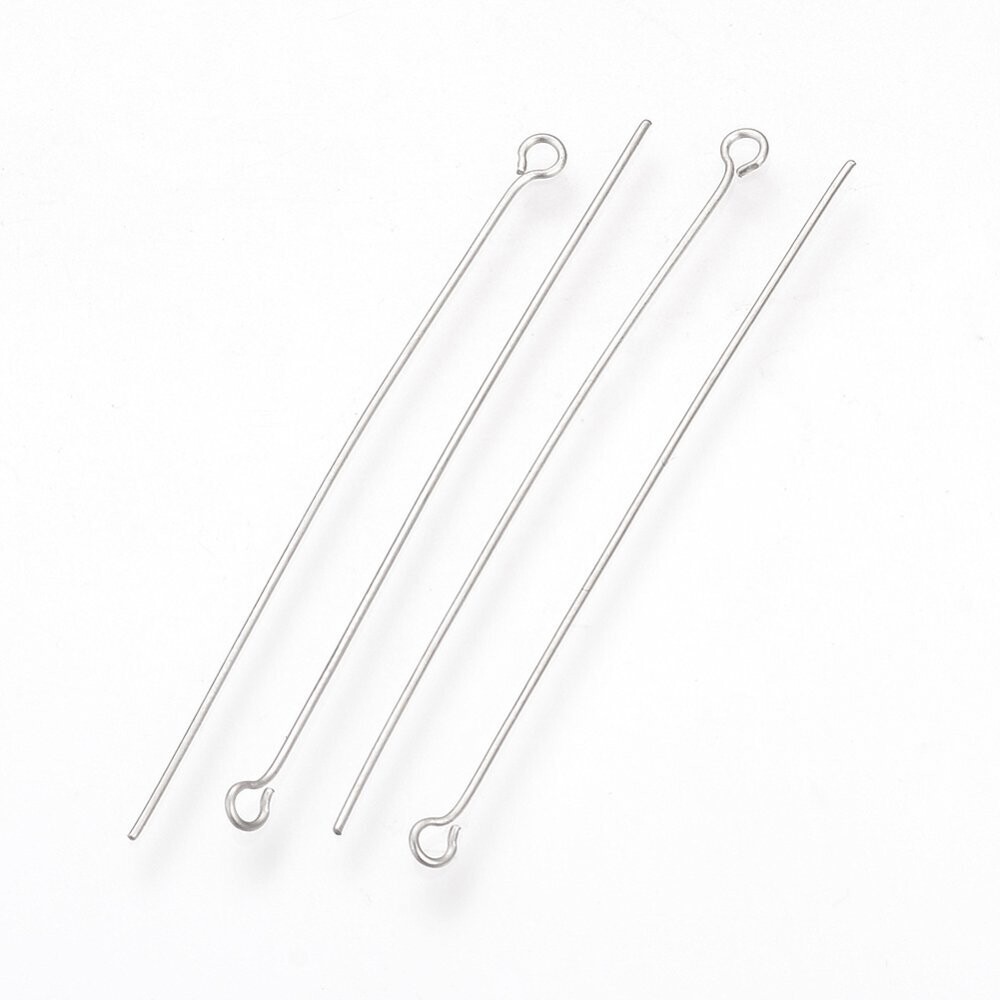 50 x Stainless Steel Eye Pins 50mm x 0.7mm 50 x Stainless Steel Eye Pins 50mm x 0.7mm