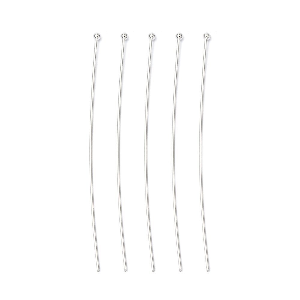 50 x Silver Plated BALL Head Pins 60mm x 0.7mm