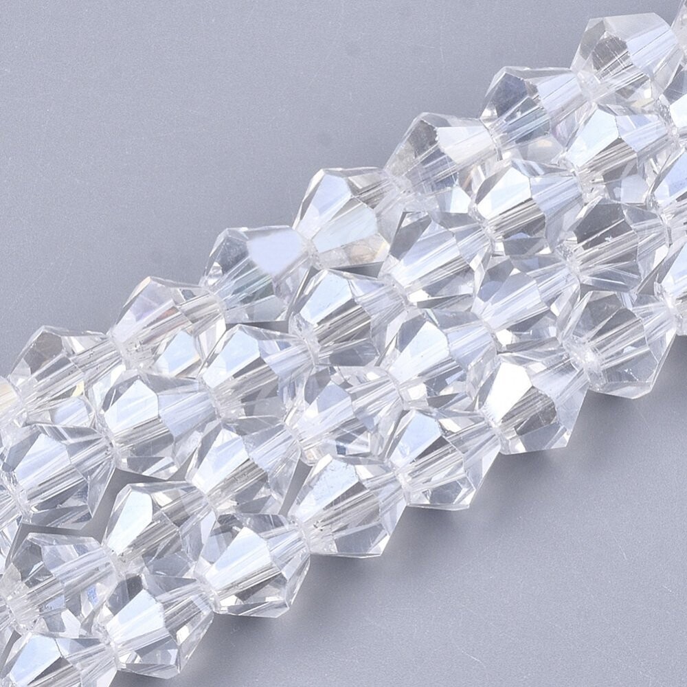 8mm Electroplated Pearl Lustre Bicone Crystals in Clear 8mm Electroplated Pearl Lustre Bicone Crystals in Clear