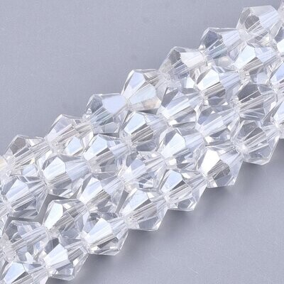 8mm Electroplated Pearl Lustre Bicone Crystals in Clear 8mm Electroplated Pearl Lustre Bicone Crystals in Clear