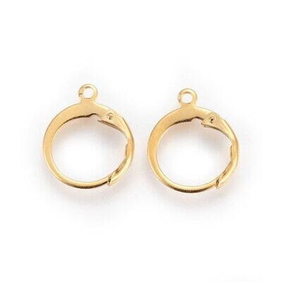 10 x Real 24K Gold Plated, Stainless Steel Leverback Earring Findings, 14x12mm