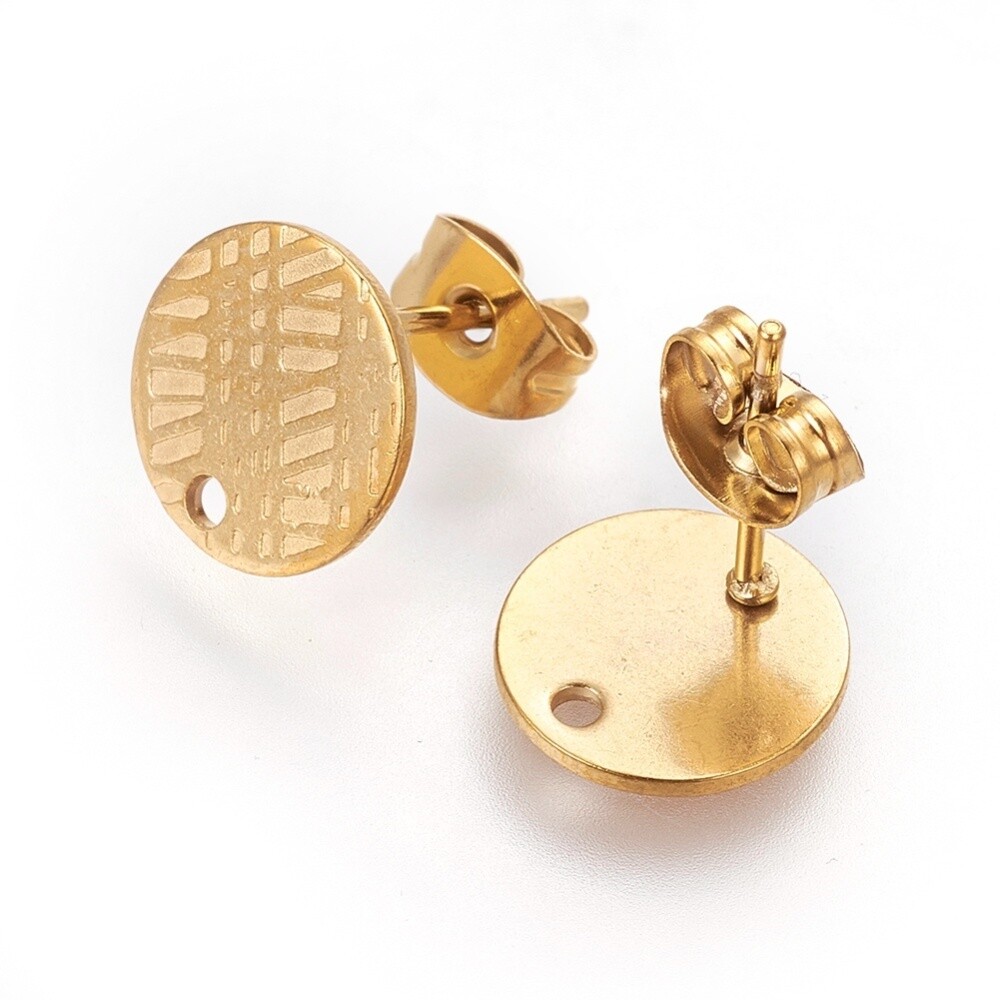 10 x Gold Plated Stainless Steel Ear Posts with Hole and Backs, 10mm 10 x Gold Plated Stainless Steel Ear Posts with Hole and Backs, 10mm