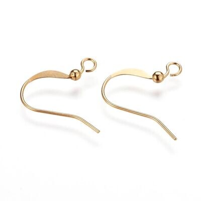 50 x Gold Plated Ear Hooks, Nickel Free